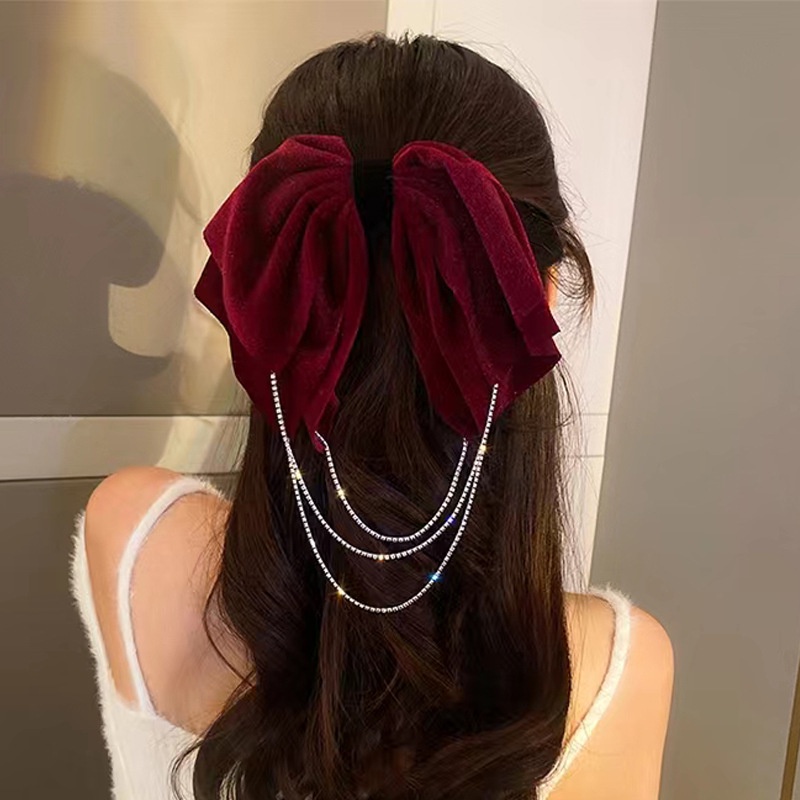 Kẹp Tóc Hình Nơ Cỡ Lớn Màu Đỏ Thời Trang Thu Đông Hàn Quốc Cho Cô Dâu