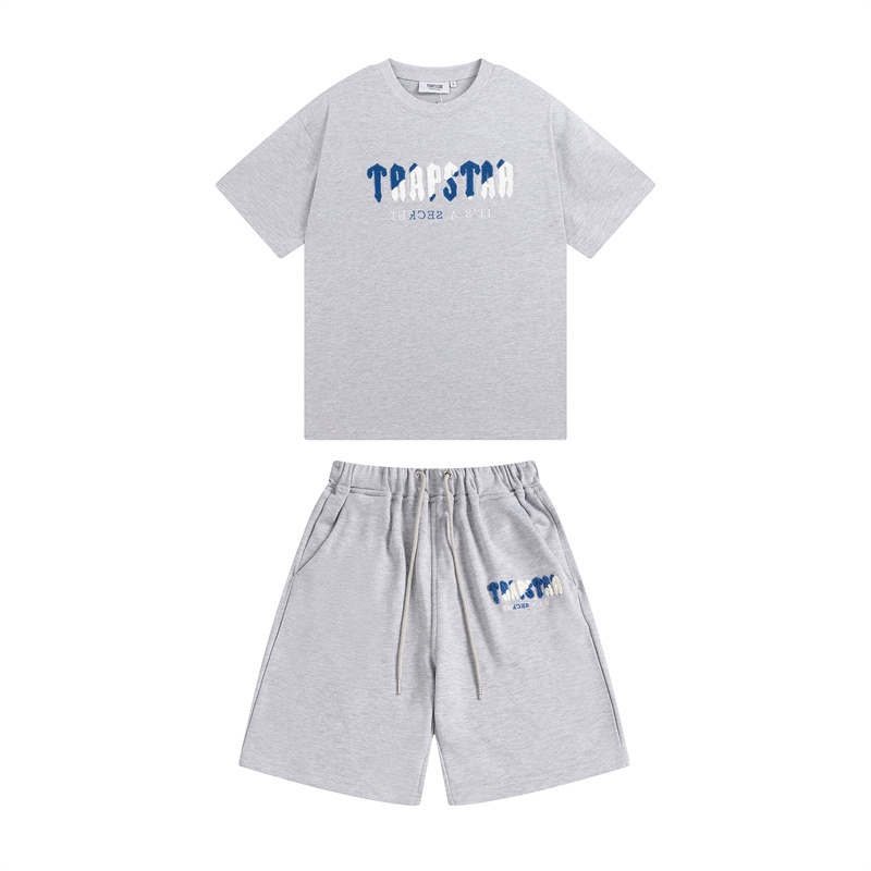 Thời Trang Set Áo Thun Ngắn Tay + Quần Short Thể Thao Thêu Chữ Màu Xanh Dương / Đen Cho Nam Và Nữ