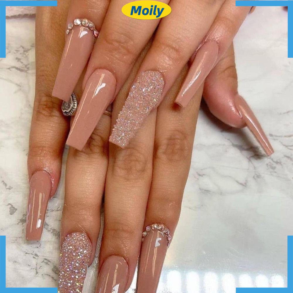 Set 24 Móng Tay Giả Lấp Lánh|Váy Múa Ba Lê Che Phủ Toàn Diện