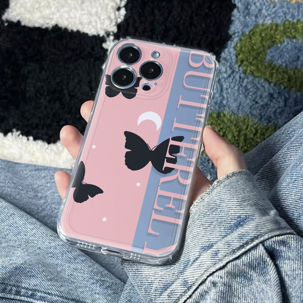 ✅Ốp Điện Thoại Mềm Chống Sốc Họa Tiết Bướm Màu Đen 78 Kiểu Đơn Giản Cho Iphone 1314pro 12 11 6In Plus 7