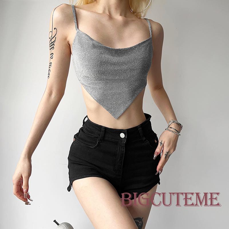 Áo Croptop Sát Nách Hở Lưng Màu Bạc Thời Trang Mùa Hè Cho Nữ