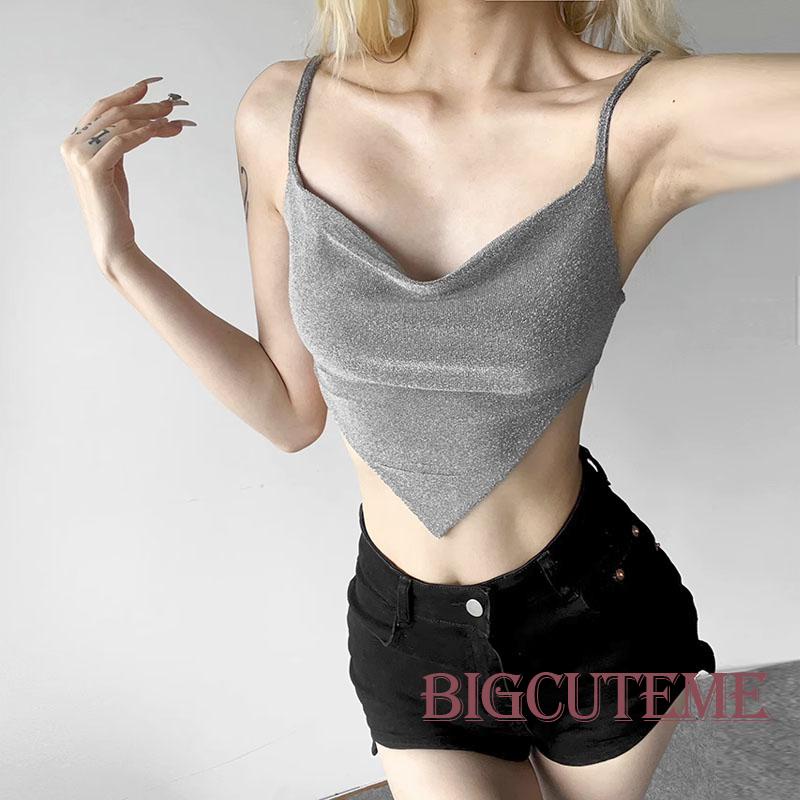 Áo Croptop Sát Nách Hở Lưng Màu Bạc Thời Trang Mùa Hè Cho Nữ