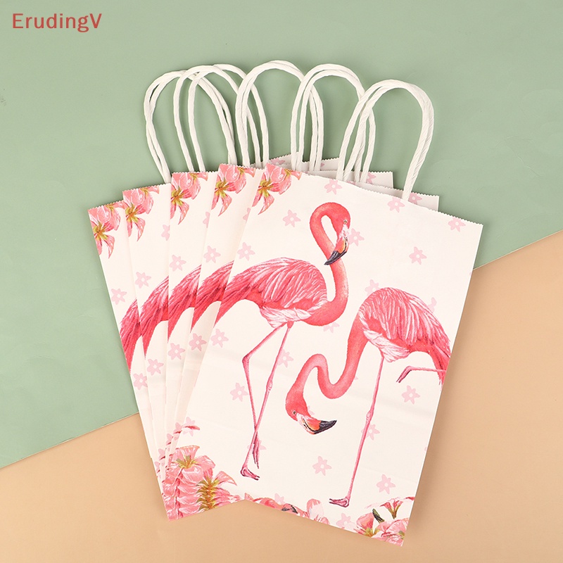 Bộ 5 Túi Đựng Quà In Họa Tiết Chim Hồng Hạc Phong Cách Hawaii Độc Đáo Kèm Tay Cầm Tiện Dụng