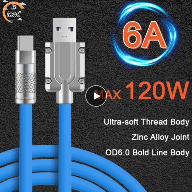 Dây Cáp Sạc Nhanh Usb Loại C 120w 6a Có Đèn Led Báo Hiệu Cho Xiaomi Huawei Samsung