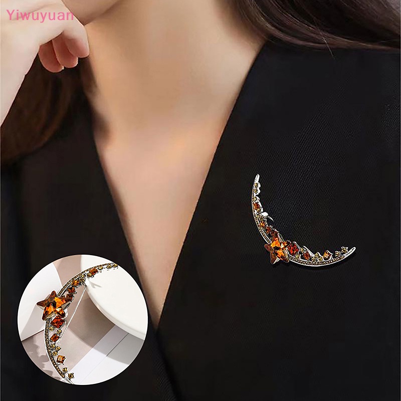 < Yiwuyuan > Ghim Cài Áo Khoác Khăn Choàng Lụa Đính Đá Mặt Trăng Thanh Lịch Cá Tính