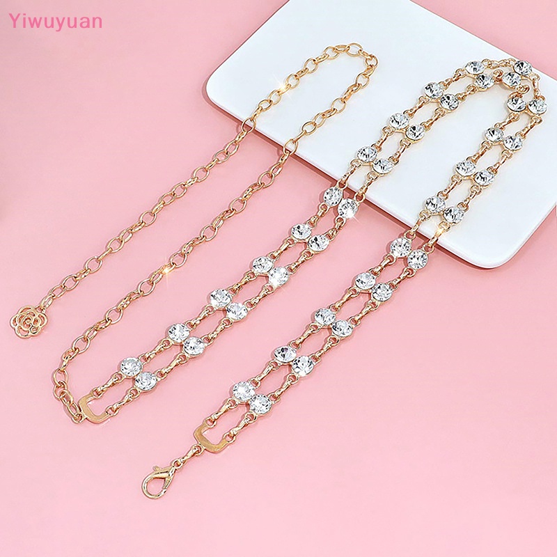 < Yiwuyuan > Thắt Lưng Dây Xích Kim Loại Hai Lớp Đính Kim Cương Pha Lê Sáng Tạo Thời Trang Đa Năng Dành Cho Nữ Mới