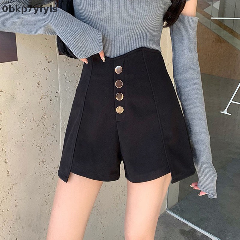 Quần short nữ phong cách Hàn Quốc cho thanh thiếu niên phong cách đơn giản cổ điển đơn giản cạp cao dễ phối