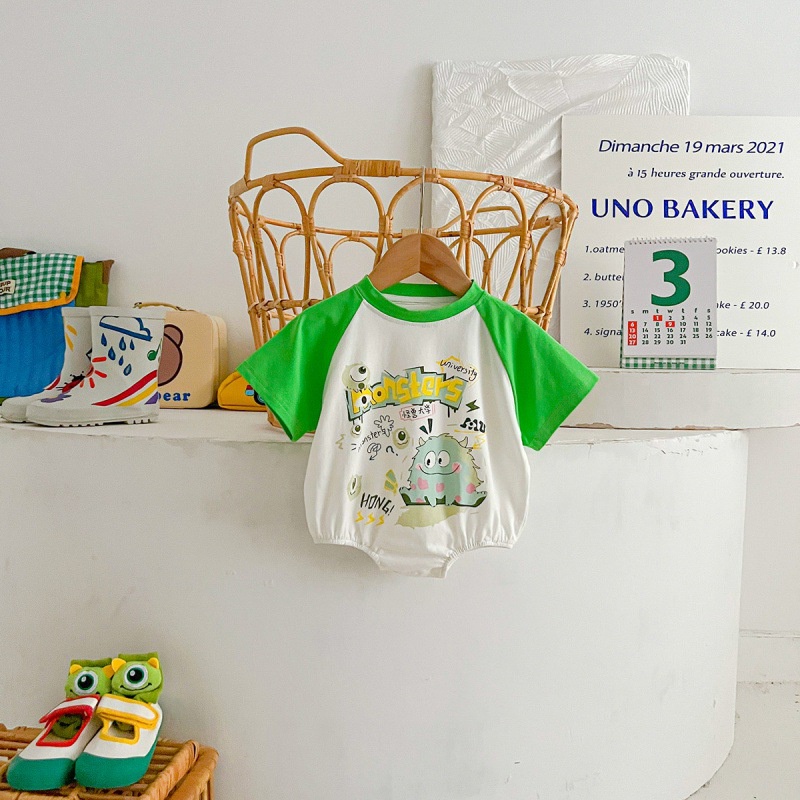 Pinpoo Bộ Áo Liền Quần Tay Ngắn Vải Cotton In Hình Quái Vật Nhỏ Dễ Thương Cho Bé Sơ