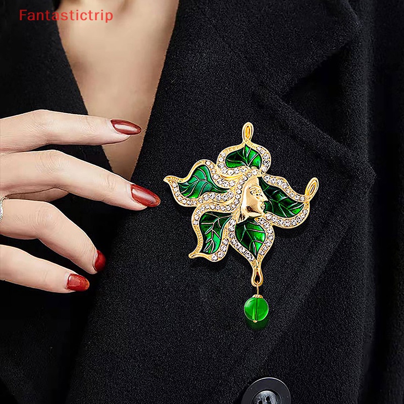 Ghim Cài Áo Hình Chiếc Lá Đính Đá Phong Cách Vintage Thời Trang Cho Nam Nữ