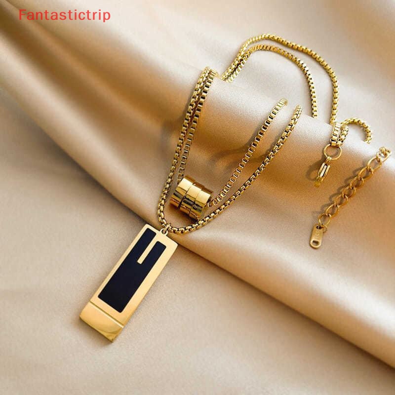 [Fantastictrip] Vòng cổ Hai Lớp Mặt Vuông Bằng Hợp Kim Màu Vàng Tinh Tế Thời Trang Dễ Phối Đồ Dành Cho Nữ