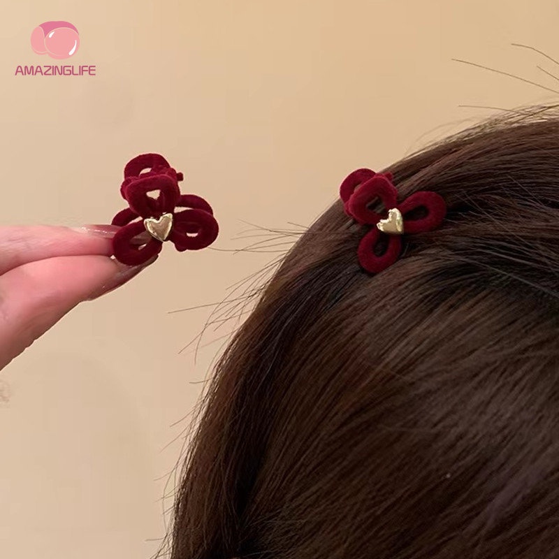 Bộ 2 Kẹp Tóc Nơ Trái Tim Bằng Nhung Mùa Thu Đông / Kẹp Tóc Nhỏ Kết Hợp Dễ Thương Chất Lượng Cao