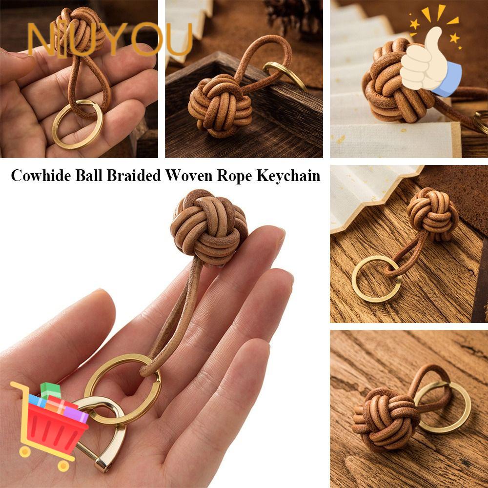 Móc Khóa Dây Da Bò Dạng Quả Bóng Bện DIY Trang Trí Túi Xách / Xe Hơi Cho Nam Và Nữ