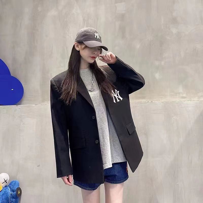 Áo Khoác Blazer Màu Trơn Thêu Logo MLB NY 100% Chính Hãng Cá Tính Cho Nam