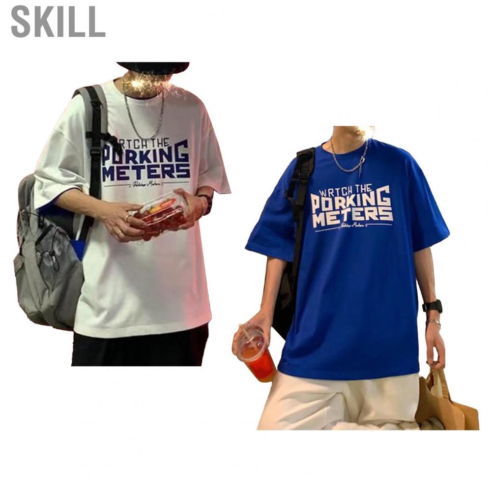 Skill Tee Shirt  Crew Neck Letter Pattern Half Sleeve T Simple Style for Summer