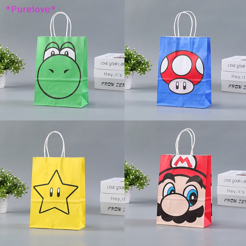 Set 4 Túi Giấy Kraft In Hình Game Super Marios Ngộ Nghĩnh Đáng Yêu Cho Bé Mới