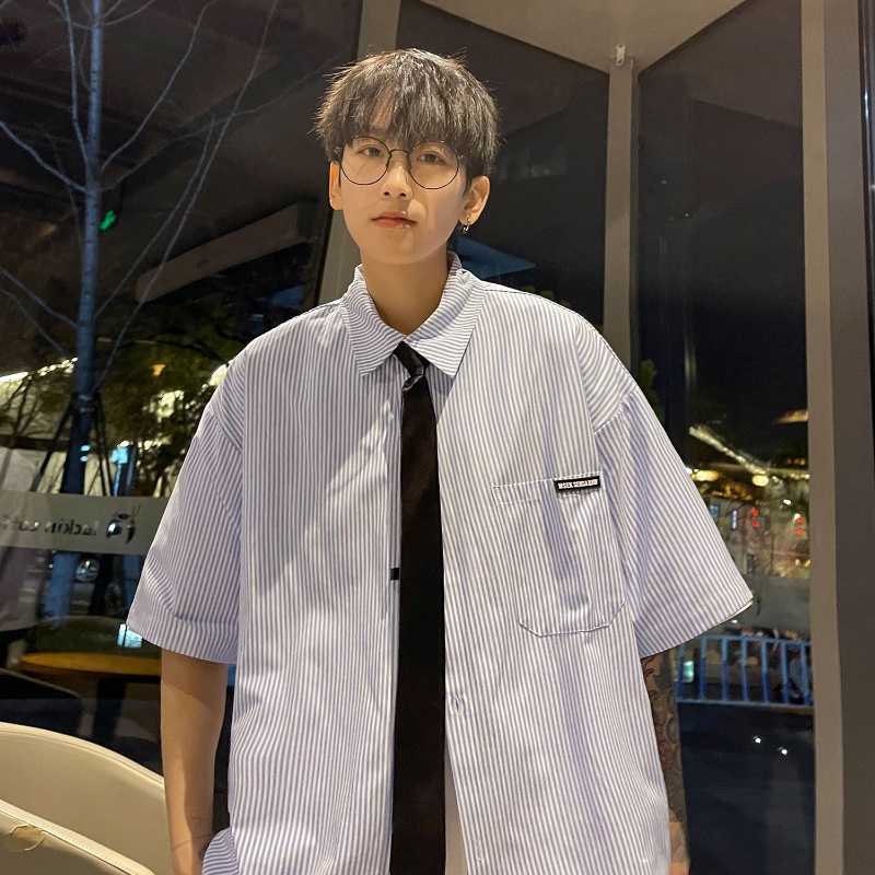 Áo Sơ Mi Tay Ngắn Họa Tiết Sọc Thời Trang Mùa Hè Mới Cho Nam