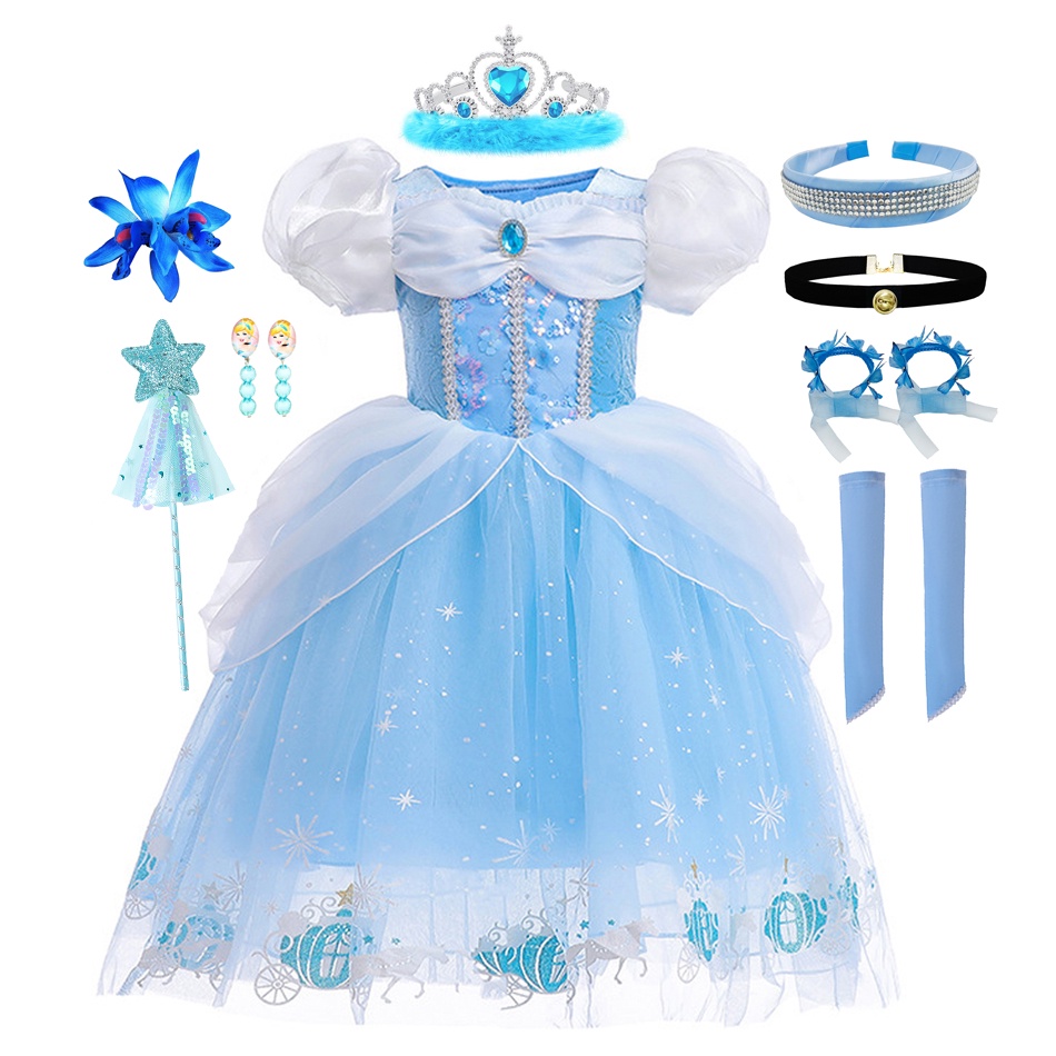 Đầm Hóa Trang Công Chúa Lọ Lem LXAA Q80 Kèm Găng Tay Dành Cho Bé Gái