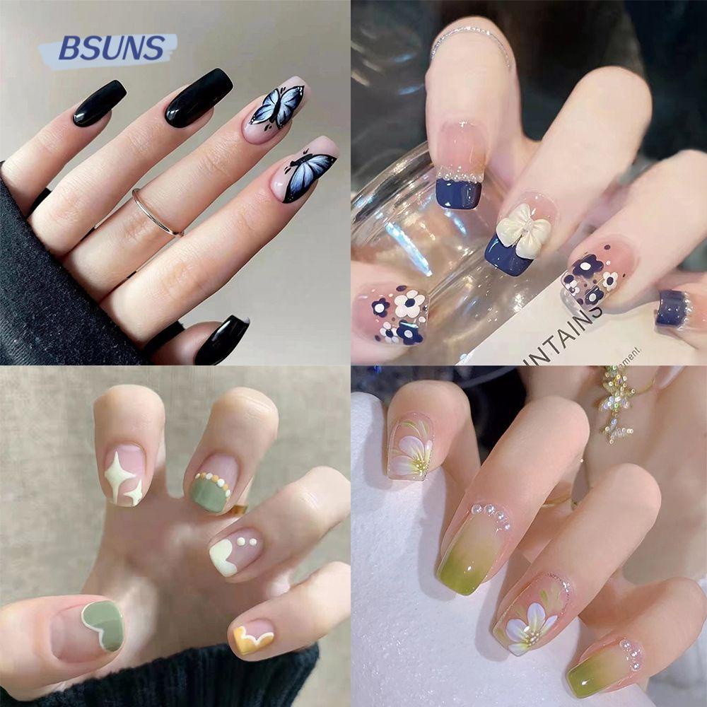 Hộp 24 Móng Tay Giả Ngắn / Tròn / Vuông Che Phủ Toàn Diện Có Thể Tháo Rời