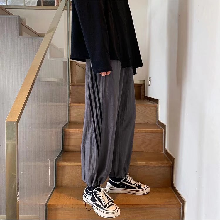 Quần Thể Thao Kẻ Sọc Dáng Rộng Phong Cách Đường Phố Mùa Hè Unisex