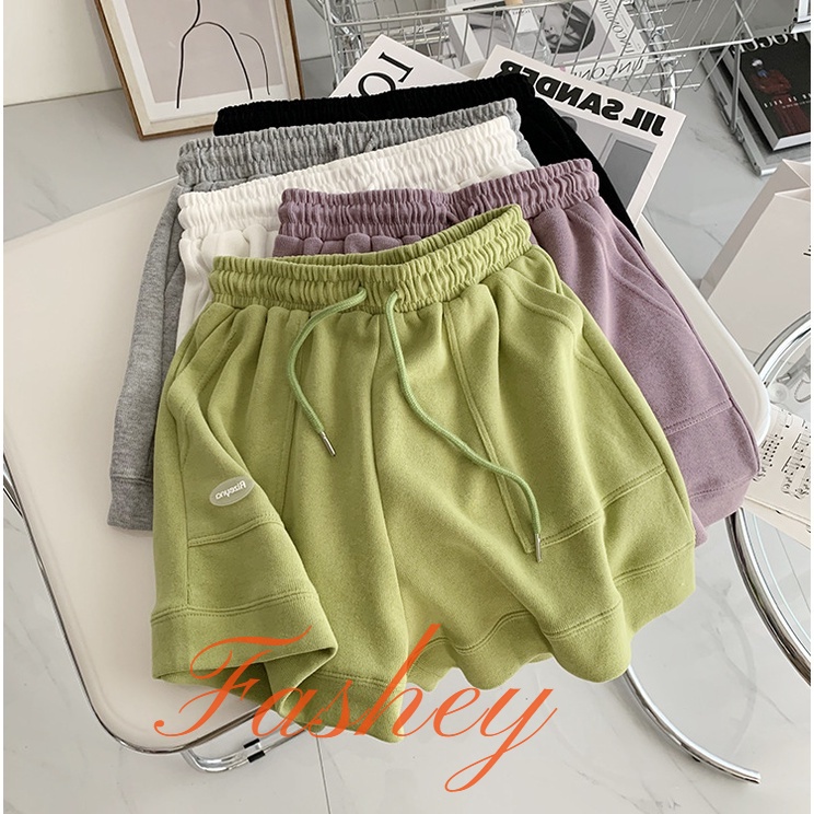 Fashey Quần Short Thể Thao Lưng Cao Ống Rộng Màu Sắc Thời Trang Mùa Hè Cho Nữ 2023