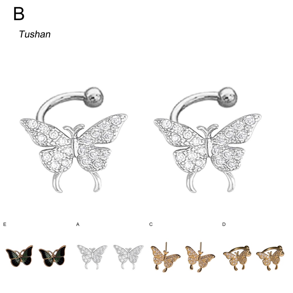 1 Đôi Khuyên Kẹp Vành Tai Hình Bướm Đính Đá Không Phai Màu Thời Trang Cho Nữ