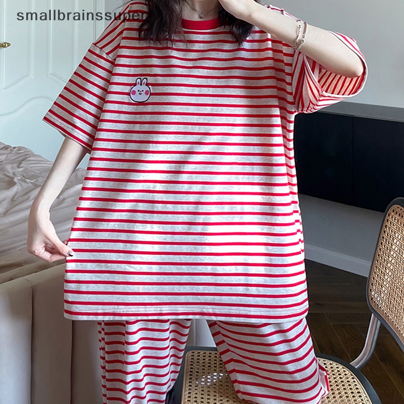 Bộ Đồ Ngủ Mặc Nhà In Họa Tiết Kẻ Sọc Thiết Kế Xinh Xắn Cho Nữ