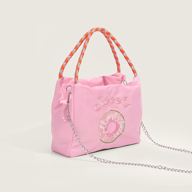 Túi Xách Đeo Vai Hình Vuông Cỡ Nhỏ Thêu Họa Tiết Bánh donut Màu Tương Phản Thời Trang Cho Nữ