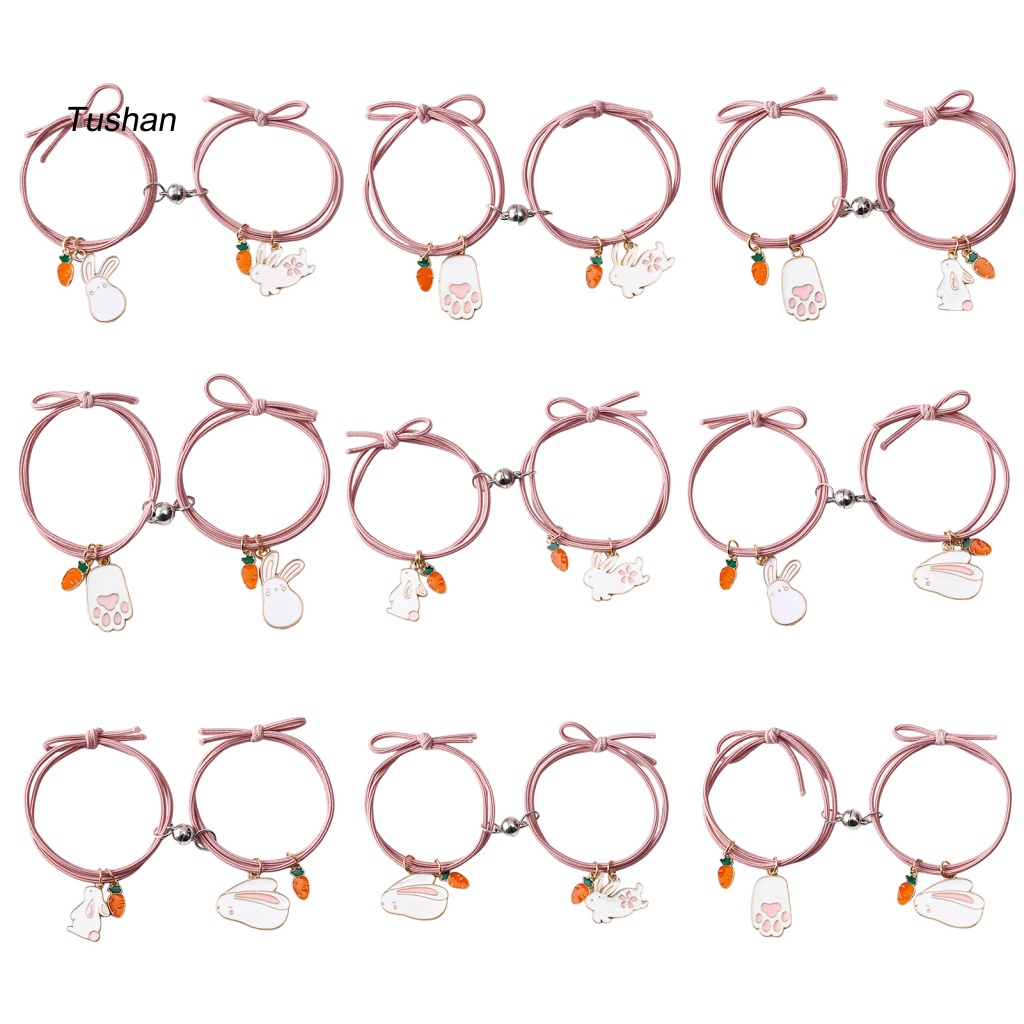 1 Cặp Vòng Tay Dây Cao Su Thắt Nút Co Giãn Mặt Hình Thỏ Dễ Thương Có Thể Điều Chỉnh Làm Quà Tặng Valentine / Sinh Viên