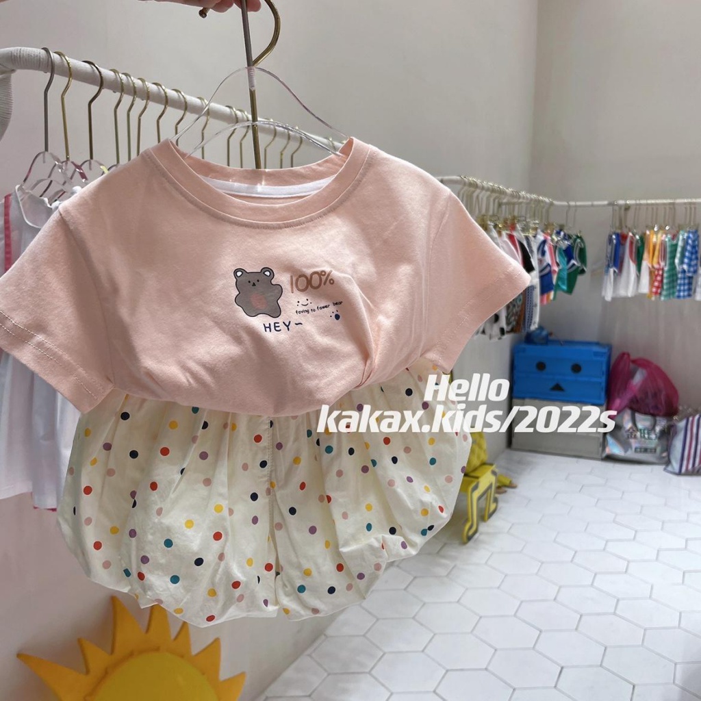 Áo Thun Tay Ngắn In Hình Gấu Phong Cách Hàn Quốc Thời Trang Mùa Hè Cho Bé Gái