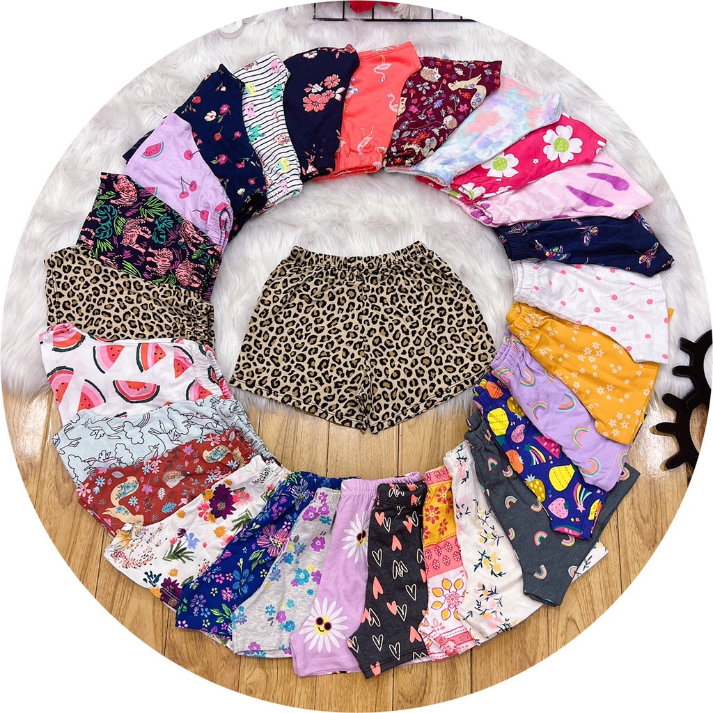 Quần đùi chục cho bé gái thun cotton 100% co dãn thấm hút mồ hôi họa tiết dễ thương cho bé gái từ 10~50kg ,