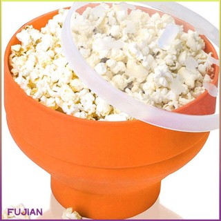 Microwave Foldable Popcorn Bucket Silicone Bowl Creative High Temperature Resistant Large Covered [B/9]