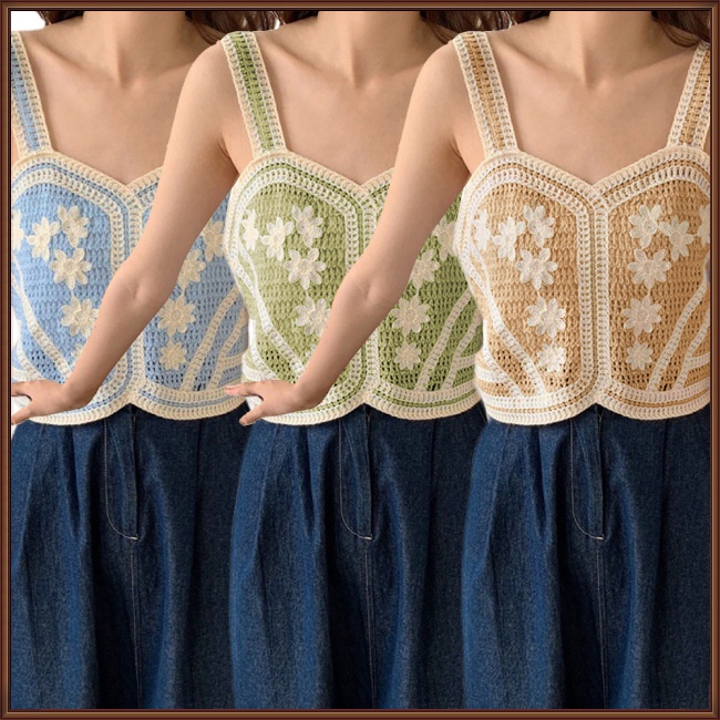 Áo Dây Sát Nách Vải Lụa Lạnh Thêu Họa Tiết Kiểu Retro Pháp Thời Trang Mùa Hè Cho Nữ