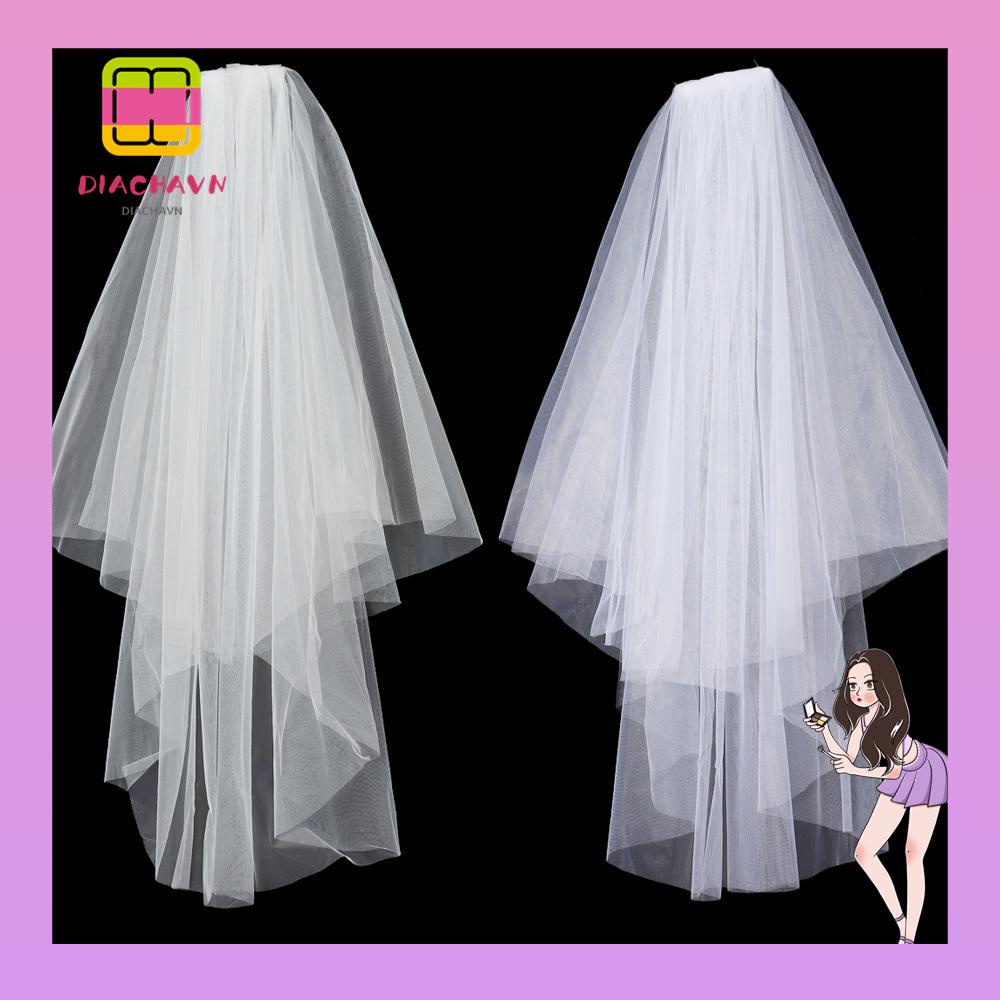 Mạng Che Mặt Hai Lớp Màu Trắng Ngà Đơn Giản Kèm Lược Mới Cho Cô Dâu
