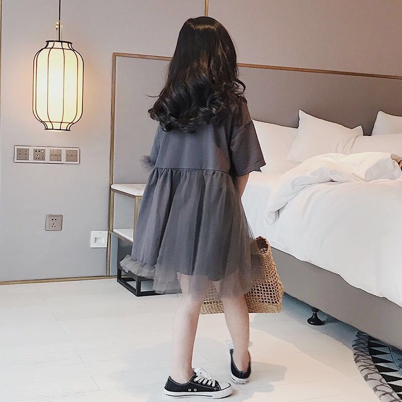 Đầm Thun Cotton Xám Dáng Rộng In Họa Tiết Hoạt Hình Thời Trang Mùa Hè 2023 Cho Bé Gái