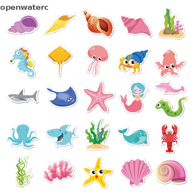 Bộ 50 Sticker Dán Trang Trí Hình Động Vật Biển