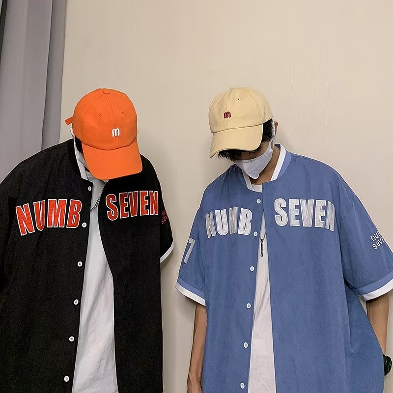 Áo Khoác Bóng Chày Ngắn Tay Dáng Rộng In Chữ Phong Cách Retro Hàn Quốc Giản Dị Dành Cho Nam