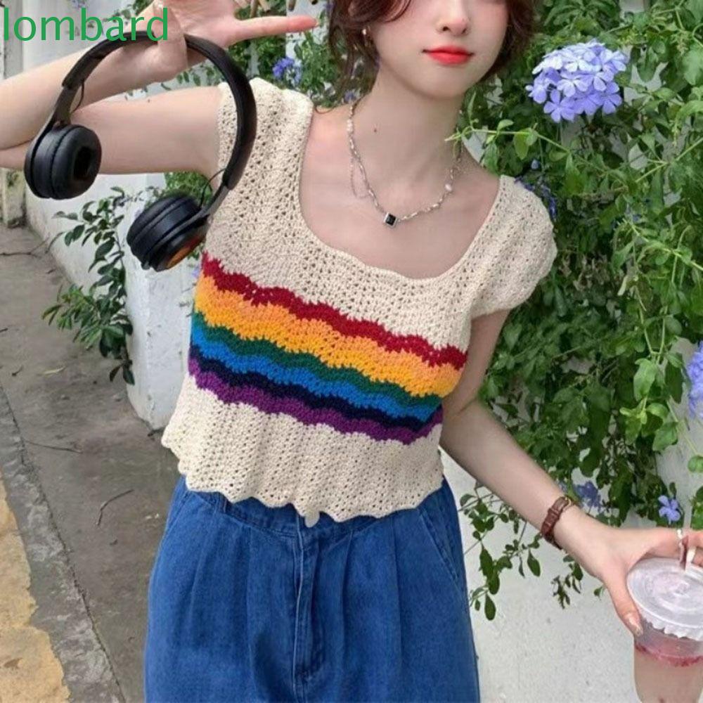 Áo Croptop Dệt Kim Không Tay Cổ Vuông Phong Cách Bohemia Vintage y2k Thời Trang Mùa Hè