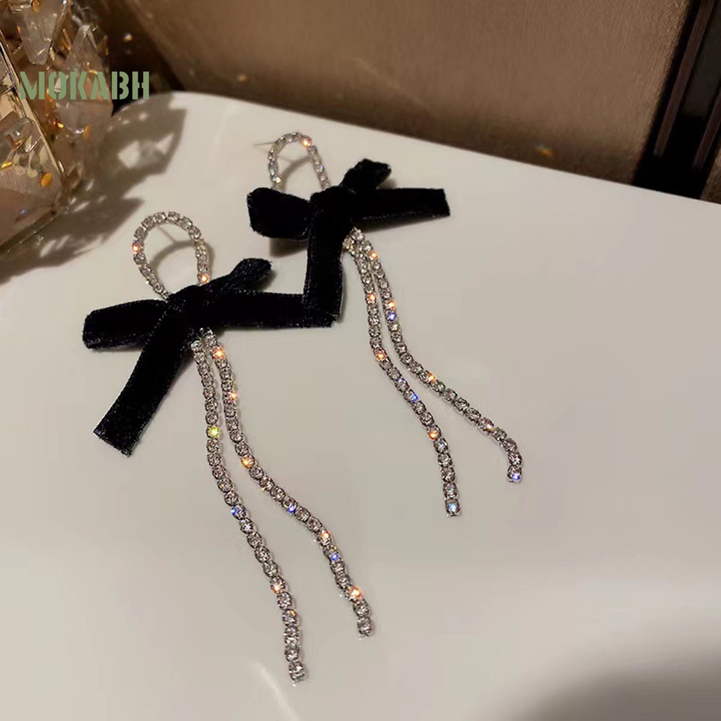 1 Đôi Bông Tai Hình Nơ Bằng Hợp Kim Lấp Lánh Chống Oxy Hóa Dành Cho Nữ