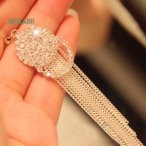 Bông Tai Chuỗi Tròn Đính Đá Tua Rua Thời Trang Dự Tiệc Cho Nữ