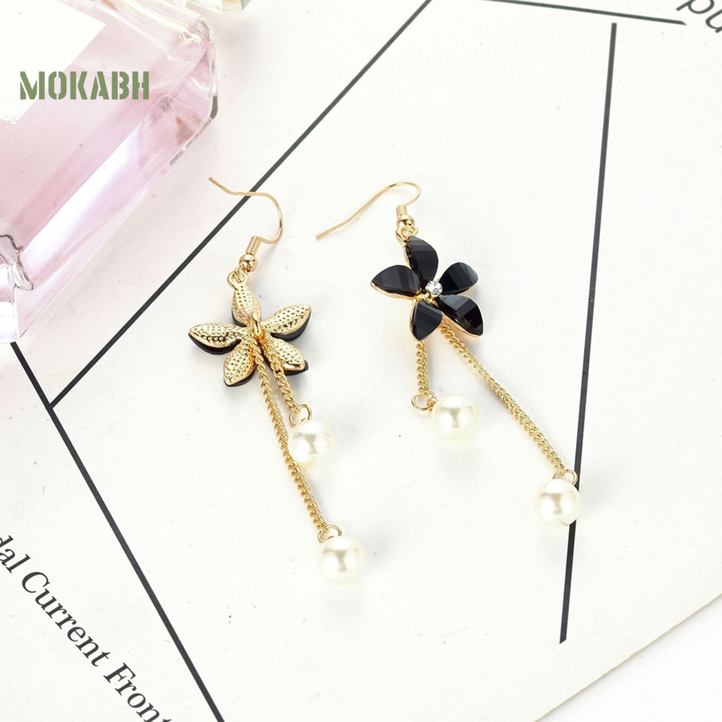 Bông Tai Dáng Dài Hình Hoa Đính Ngọc Trai Giả Bằng Hợp Kim Thanh Lịch Cho Nữ