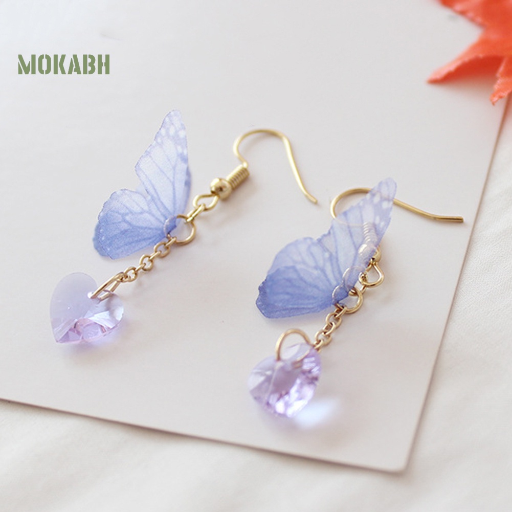 Bông Tai Dáng Dài Hình Trái Tim Và Bướm Thanh Lịch Cho Nữ