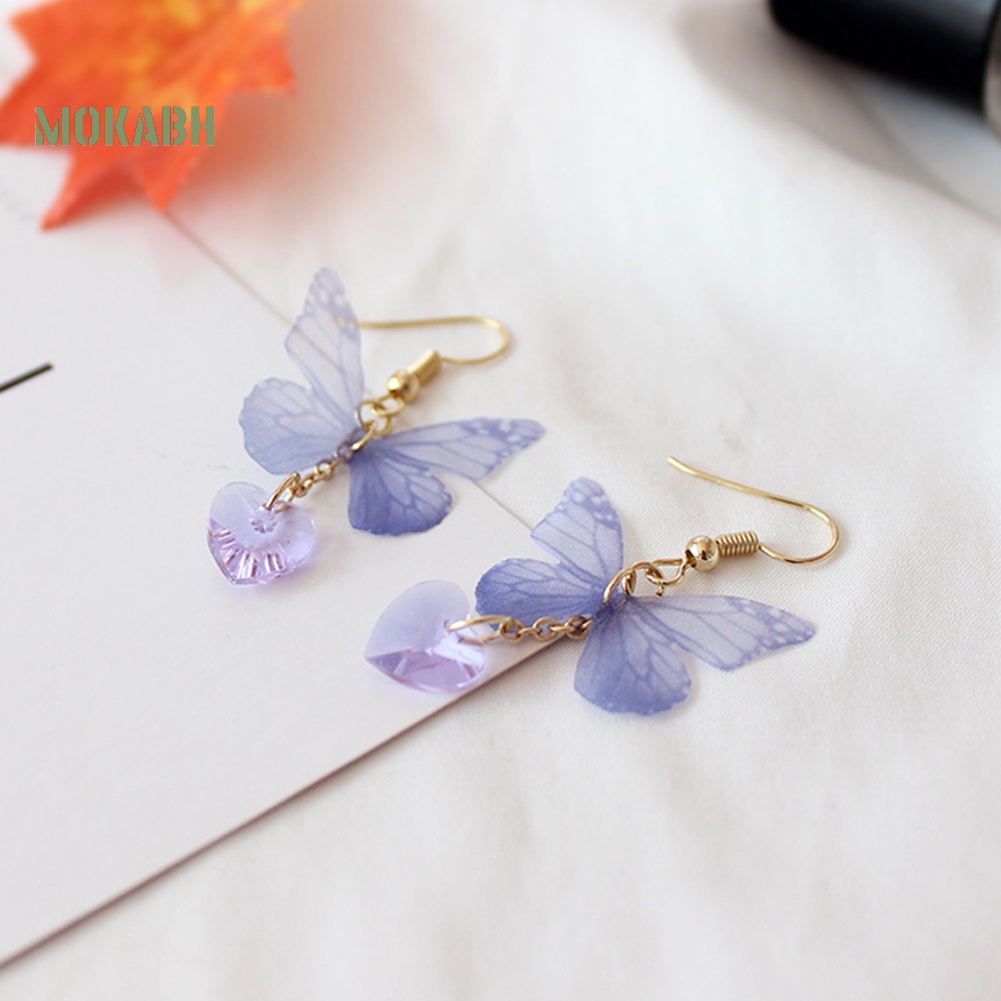 Bông Tai Dáng Dài Hình Trái Tim Và Bướm Thanh Lịch Cho Nữ