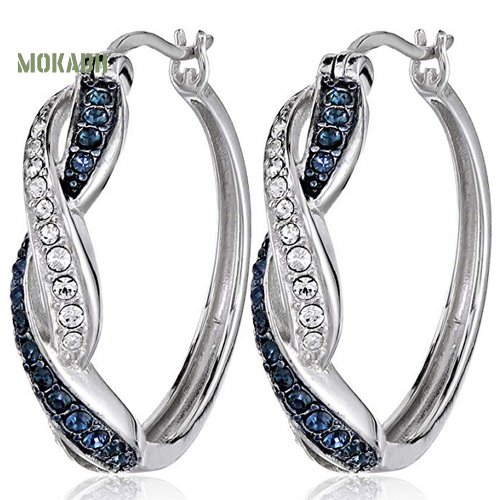 Khuyên Tai Tròn Hai Tông Màu Bằng Hợp Kim Đính Đá Thời Trang Cho Nữ