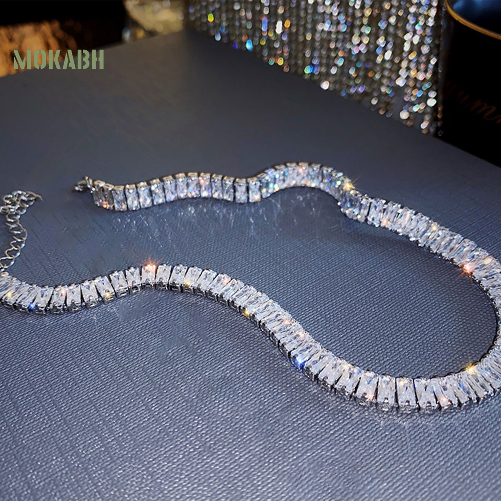 Vòng Cổ Choker Đính Đá Zircon Khối Đơn Giản Nhẹ Nhàng Có Thể Điều Chỉnh