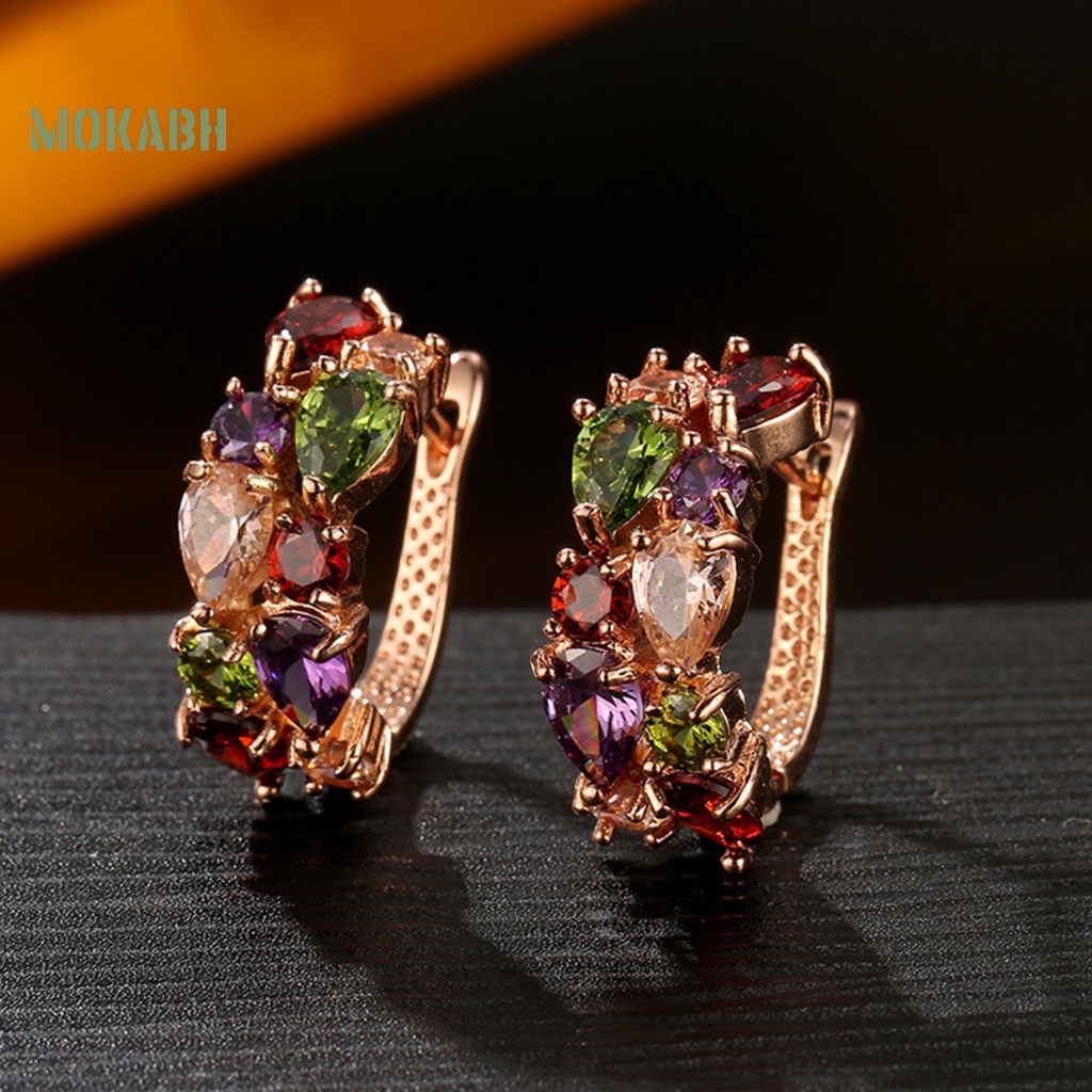 1 Đôi Bông Tai Kẹp Đính Đá Nhiều Màu Phong Cách Âu Mỹ Thanh Lịch Dành Cho Nữ Mặc Hàng Ngày