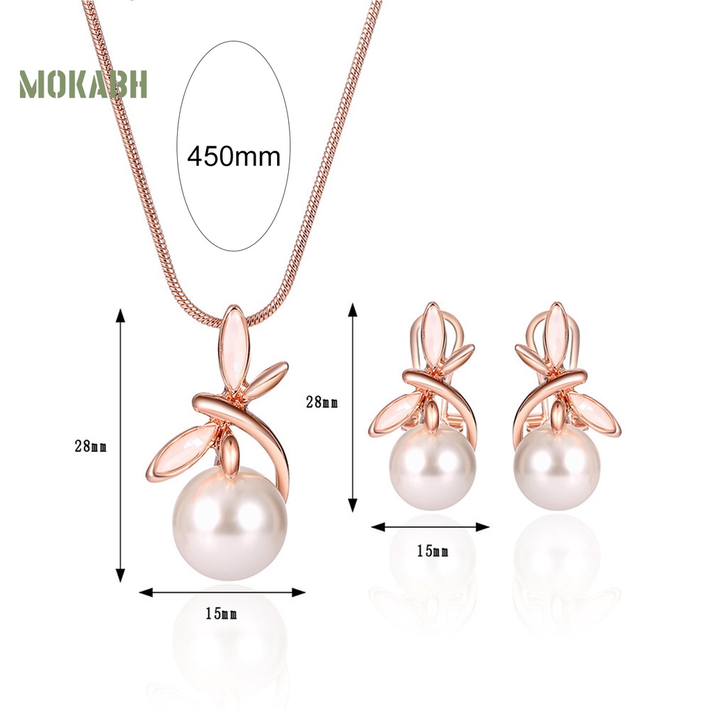 1 Bộ Vòng cổ + Bông Tai Hình Nơ Đính Ngọc Trai Giả Cho Nữ