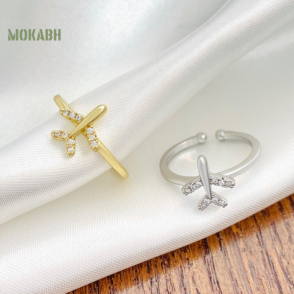 [Mới] Nhẫn Hở Hình Máy Bay Bằng Kim Loại Lấp Lánh Có Thể Điều Chỉnh