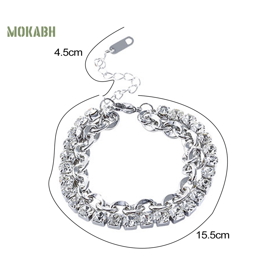 [Mới] Vòng Đeo Tay Dây Xích Hai Lớp Đính Đá Zirconia Có Thể Điều Chỉnh Trang Sức Chống Rỉ Sét