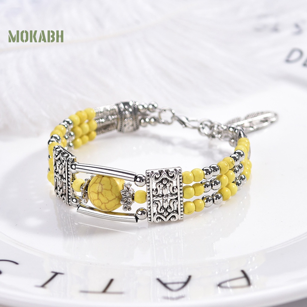 Vòng Đeo Tay Ba Lớp Đính Ngọc Lam Giả Phong Cách Bohemia Thời Trang Cho Nữ