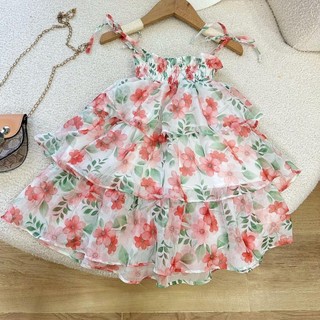 Váy maxi 3 tầng vải tơ lụa có dây thắt